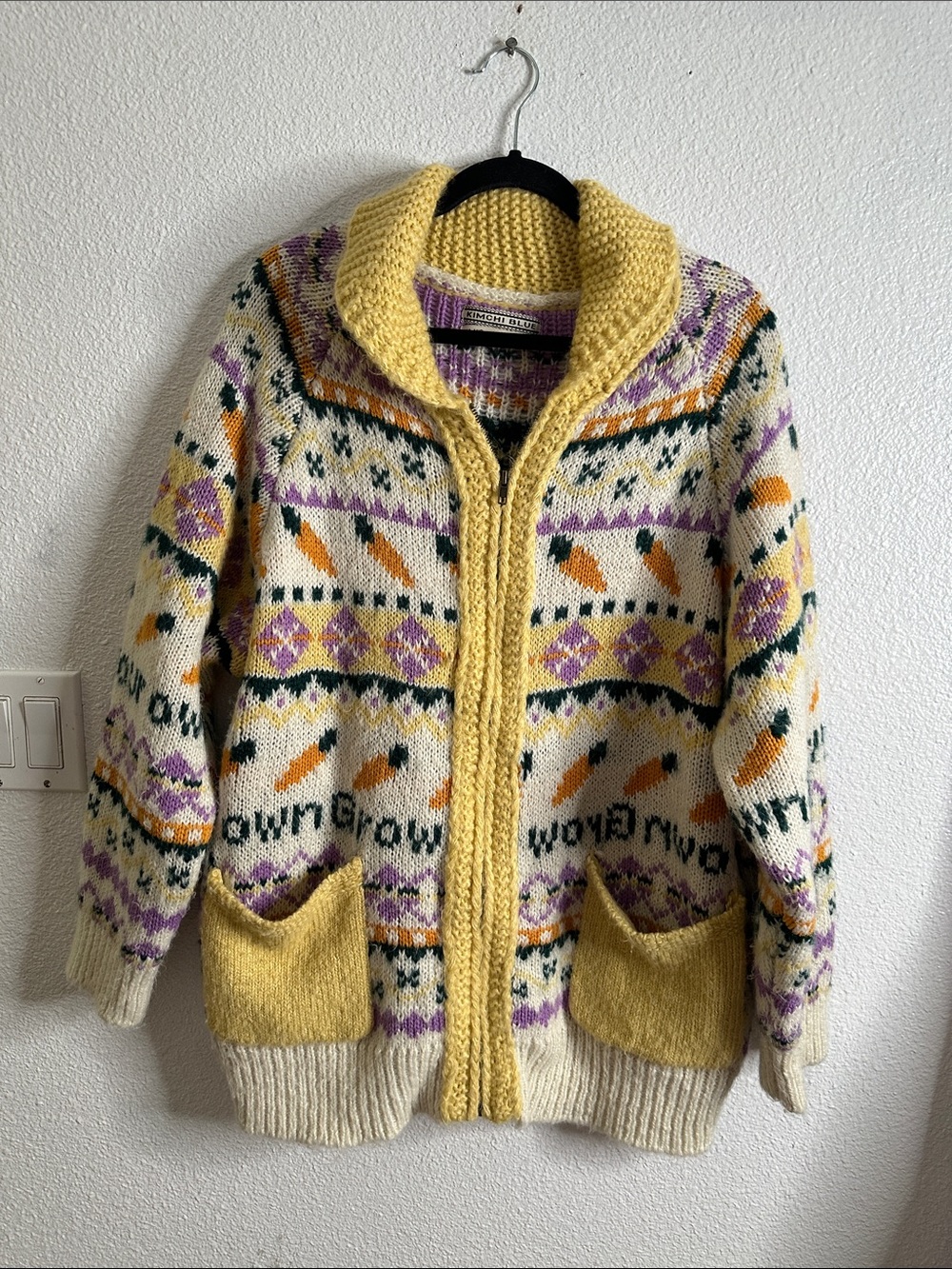 Kimchi blue Chunky Yellow Collar Patterned Women’s Sweater Cardigan size ML - Picture 1 of 5